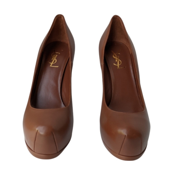 SAINT LAURENT Brown Leather Tribtoo Platform Heel Pump-37.5 - Picture 5 of 16